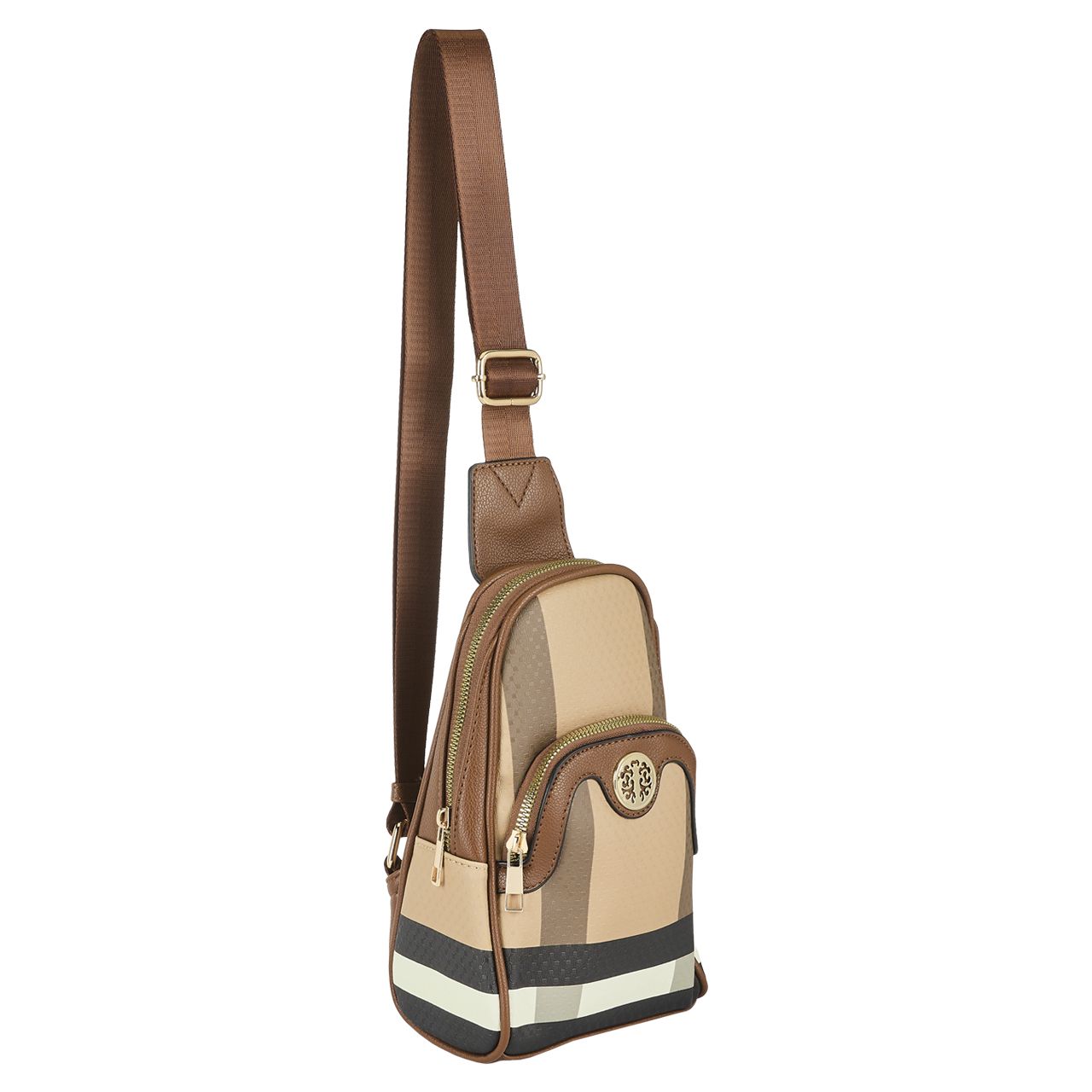 30 pieces Sling Crossbody Bag - Dark Brown Plaid - Tote Bags & Slings