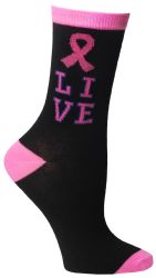 12 Units of Pink Ribbon Live Breast Cancer Awareness Crew Socks For Women - Breast Cancer Awareness Socks