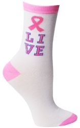 12 Pairs Pink Ribbon Live Breast Cancer Awareness Crew Socks For Women - Breast Cancer Awareness Socks