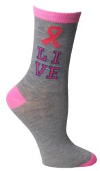 12 Pairs Pink Ribbon Live Breast Cancer Awareness Crew Socks For Women - Breast Cancer Awareness Socks