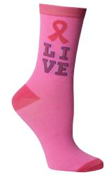 12 Units of Pink Ribbon Live Breast Cancer Awareness Crew Socks For Women - Breast Cancer Awareness Socks