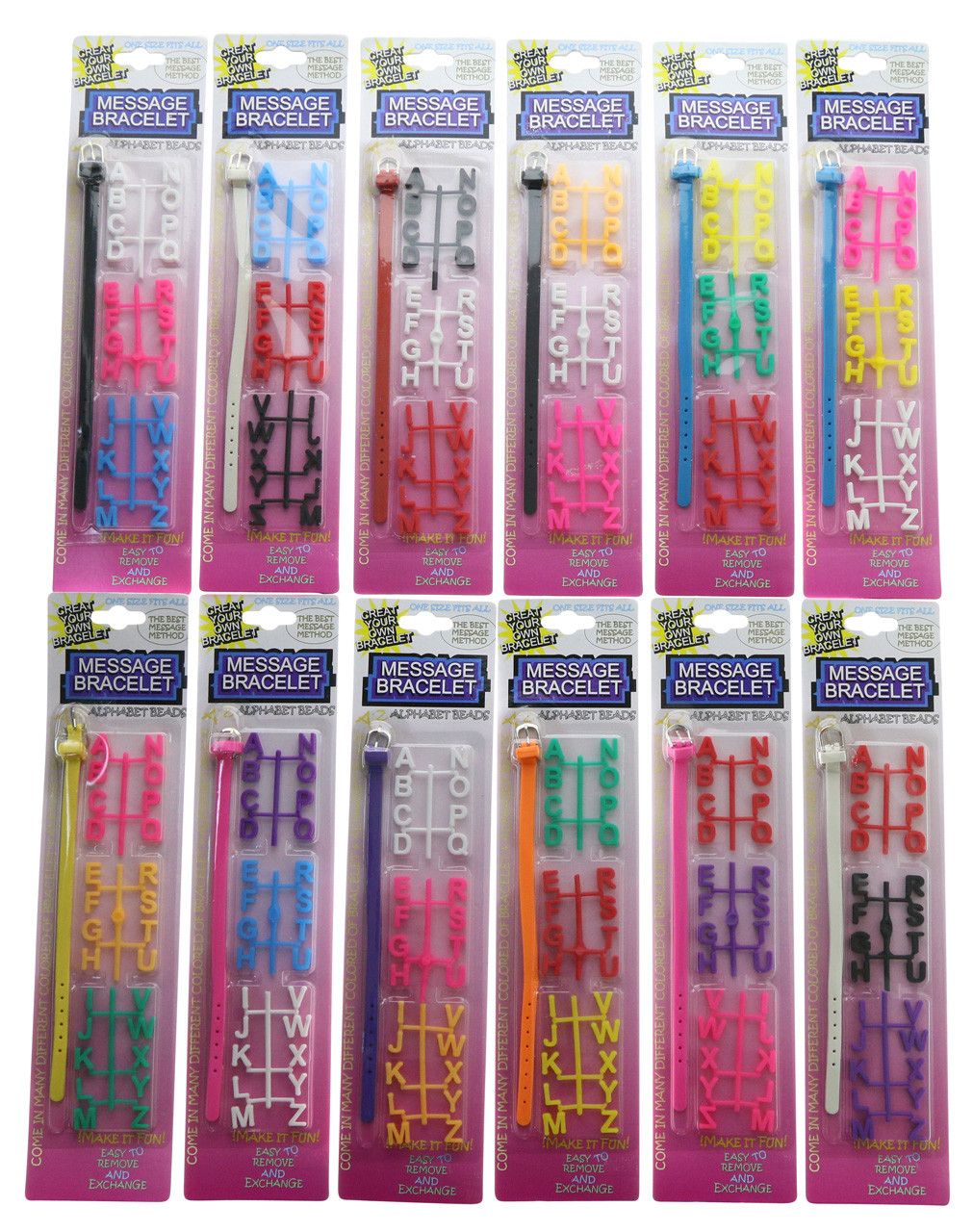 60 Wholesale Assorted Color Rubber Alphabet Message Bracelet