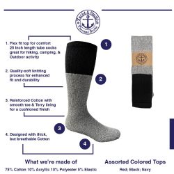 120 Pairs Yacht & Smith Mens Cotton Thermal Tube Socks, Cold Weather Boot Sock Shoe Size 8-12 Bulk Buy - Men's Socks For Donation