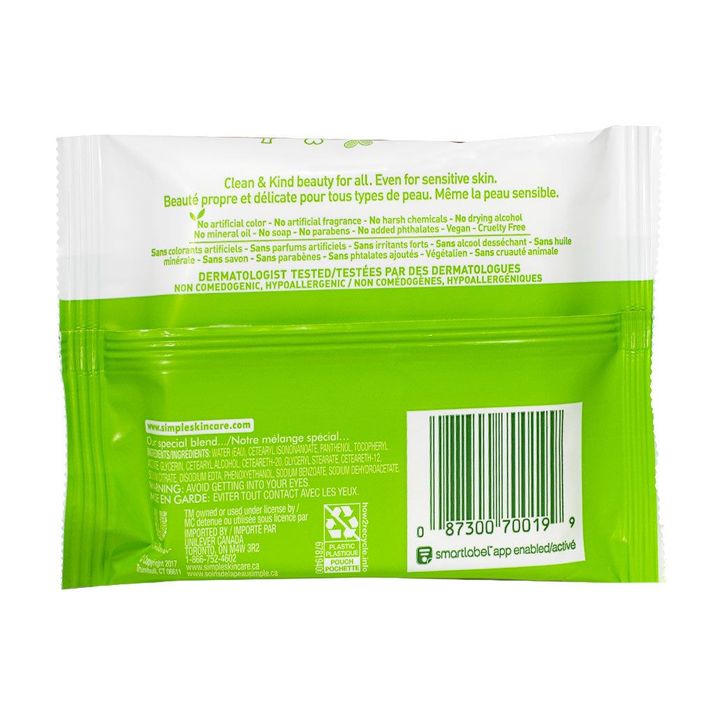 Simple Sensitive Skin Cleansing Facial Wipes - Pack Of 7