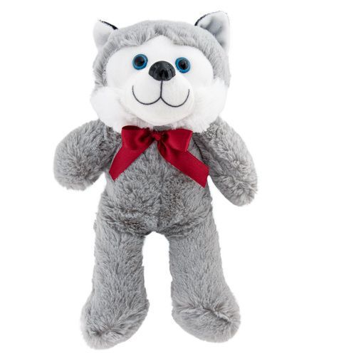 12 pieces of 13" Plush Grey Husky Dog With Bow