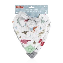 48 Wholesale Nuby Muslin Bandana Bib With Teether 2 pk 0 months up