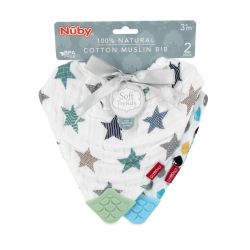 48 Wholesale Nuby Muslin Bandana Bib With Teether 3 pk