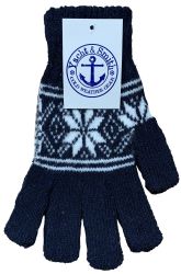 72 Wholesale Yacht & Smith Snowflake Print Mens Winter Gloves With Stretch Cuff