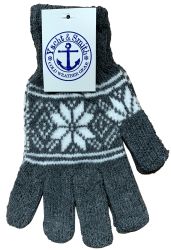 120 Wholesale Yacht & Smith Snowflake Print Mens Winter Gloves With Stretch Cuff