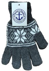 60 Wholesale Yacht & Smith Snowflake Print Womens Winter Gloves With Stretch Cuff