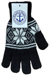 120 Wholesale Yacht & Smith Snowflake Print Womens Winter Gloves With Stretch Cuff
