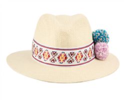 12 Wholesale Ladies Panama Hat With Band & Flower Trim