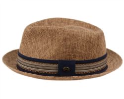 12 Wholesale Linen/cotton Fedora Hats With Fabric Stripe Band