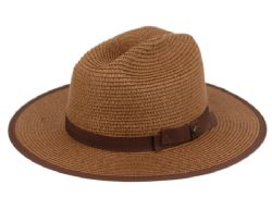 12 Wholesale Braid Paper Straw Fedora Hats With Fabric Band And Edge