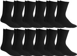 72 Wholesale Yacht & Smith Men's Cotton Athletic Terry Cushioned Black Crew Socks