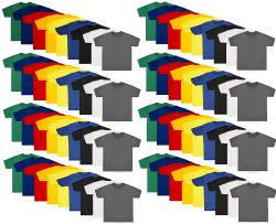 72 Wholesale Kids Unisex Cotton Crew Neck T-Shirts, Assorted Sizes And Colors, Bulk Wholesale