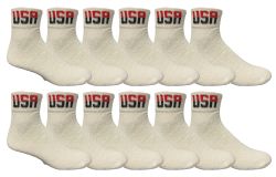 36 Wholesale Yacht & Smith Men's King Size Cotton Usa Sport Ankle Socks Size 13-16 Solid White Usa Print