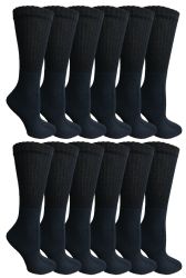24 Wholesale Yacht & Smith Womens Cotton Black Crew Socks, Sock Size 9-11
