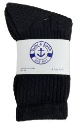 24 Wholesale Yacht & Smith Kids Cotton Terry Cushioned Crew Socks Black Size 6-8 Bulk Pack