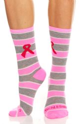 120 Wholesale Yacht & Smith Printed Breast Cancer Awareness Socks, Pink Ribbon Women Crew Socks