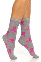 48 Wholesale Pink Ribbon Breast Cancer Awareness Crew Socks For Women Size 9-11