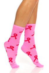 96 Wholesale Pink Ribbon Breast Cancer Awareness Crew Socks For Women Size 9-11