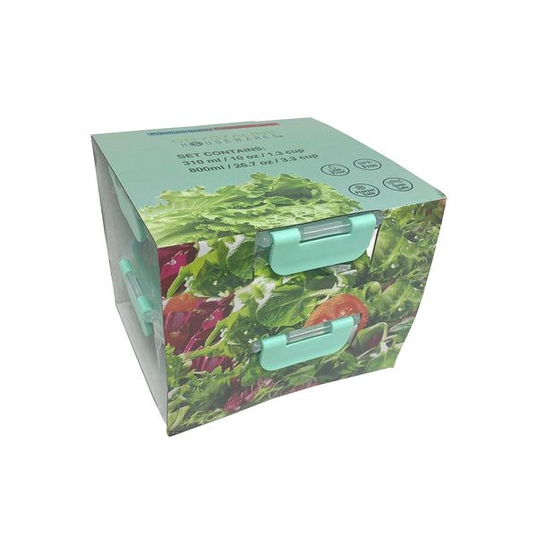 6 pieces 4 Square Container 2x 310ml + 2x 800ml Glass W/ Hinged Pp Lid - Food Storage Containers