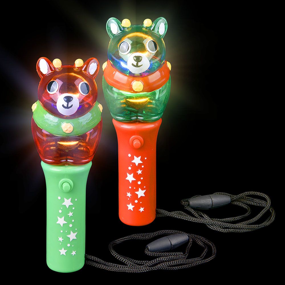 144 of Light Up Xmas Reindeer Mini Spinng Wand Necklace 4.75-inch