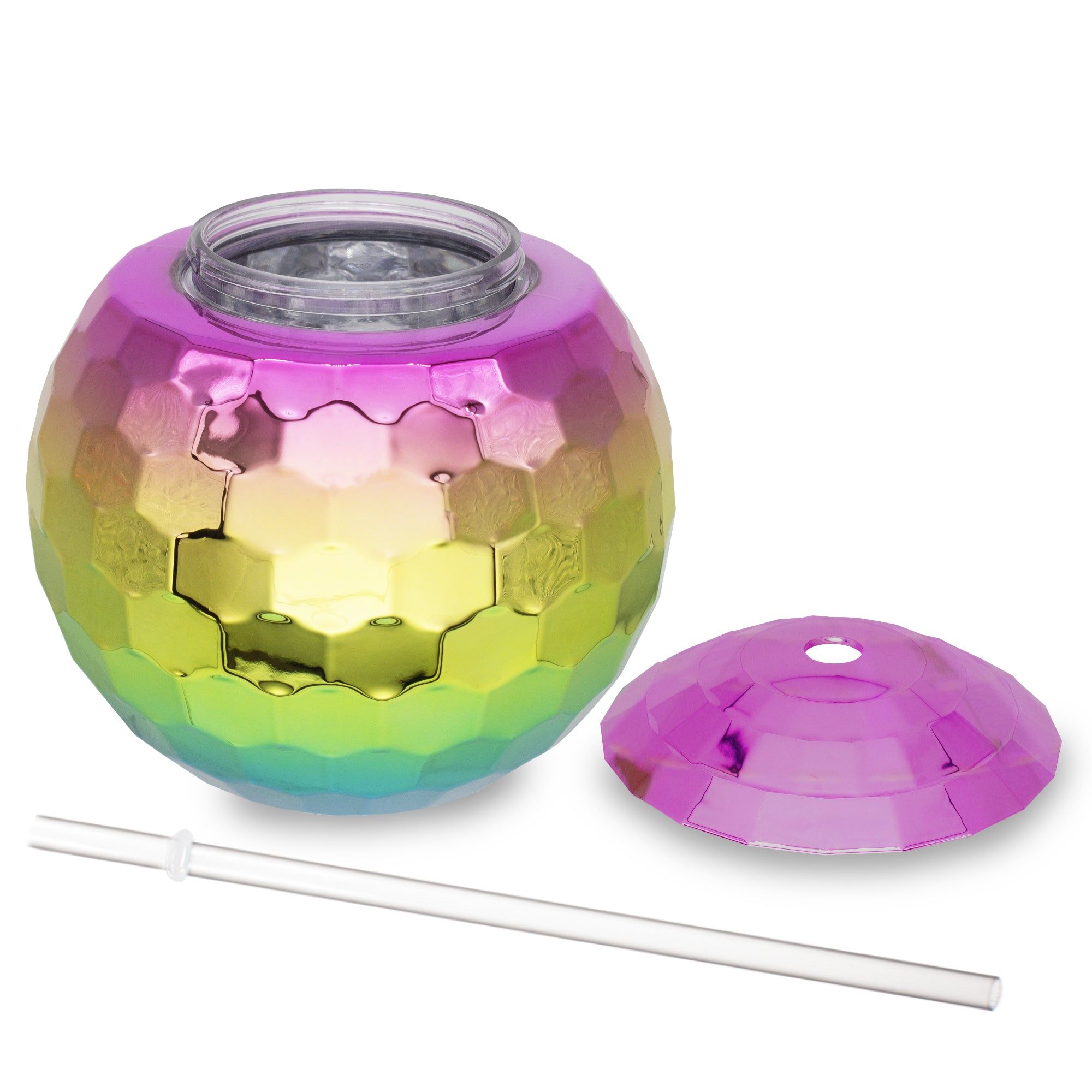 Wholesale Footwear Rainbow Disco Ball Cup With Straw