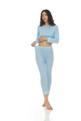 24 Bulk Yacht & Smith Womens Cotton Thermal Underwear Set Blue Size S