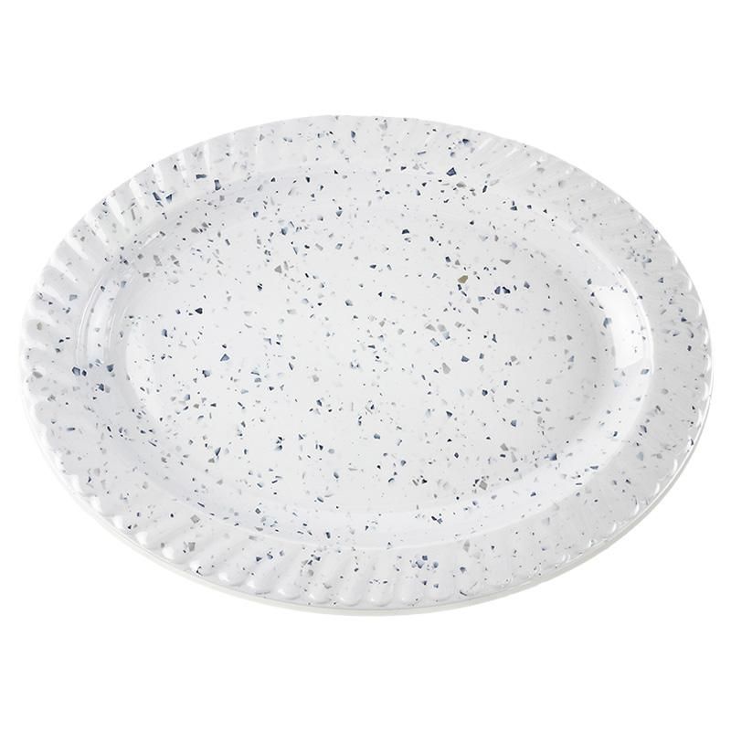 24 Pieces 14" Marble Doted Melamine Oval Plate - Plastic Dinnerware