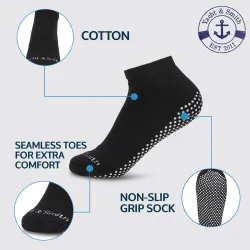 Yacht & Smith Black Rubber Grip Bottom Cotton Yoga, Trampoline Sock Size 9-11