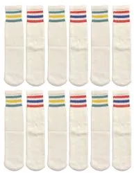 Yacht & Smith Kids Cotton Tube Socks Size 6-8 White With Stripes Bulk Pack