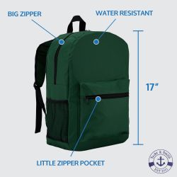 Yacht & Smith 17 Inch Water Resistant Backpack With Adjustable Padded Shoulder Straps