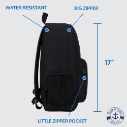 24 Wholesale Yacht & Smith 17inch Water Resistant Black Backpack With Adjustable Padded Straps