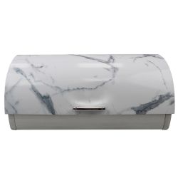 4 pieces Home Basics Marble Like Roll Top Lid Steel Bread Box, White - Food Storage Containers
