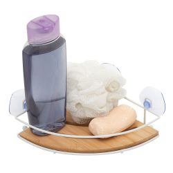 12 pieces Home Basics Bamboo Corner Bath Caddy With Suction - Shower Accessories