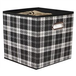 12 pieces Home Basics Plaid NoN-Woven Storage Bin With Grommet Handle, Black - Storage & Organization