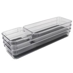 12 pieces Home Basics 4 Compartment Rubber Lined Plastic Drawer Organizer, (Set of 4), Grey - Storage & Organization
