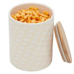 12 pieces Home Basics Scallop Medium Ceramic Canister With Bamboo Top - Storage & Organization