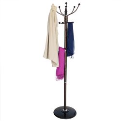 Home Basics 16 Hook Free Standing Coat Rack with Sandstone Base, Brown - Home Accessories