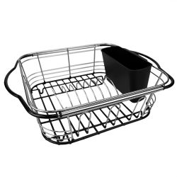 6 pieces Home Basics Expandable Over The Sink Steel Wire Dish Rack With Coated Handles, Chrome - Dish Drying Racks