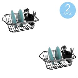 6 pieces Home Basics Expandable Over The Sink Steel Wire Dish Rack With Coated Handles, Chrome - Dish Drying Racks
