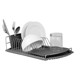 6 pieces Michael Graves Design Satin Finish Steel Wire Compact Dish Rack, Grey - Dish Drying Racks