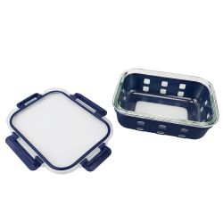 12 pieces of Michael Graves Design Rectangle Large 35 Ounce High Borosilicate Glass Food Storage Container With Plastic Lid, Indigo