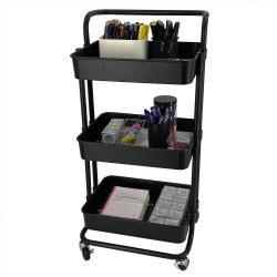 3 pieces Home Basics 3 Tier Steel Rolling Utility Cart With 2 Locking Wheels, Black - Storage & Organization