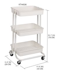 3 pieces of Home Basics 3 Tier Steel Rolling Utility Cart With 2 Locking Wheels, White