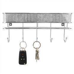 12 pieces of Home Basics Pave Steel Wall Mount Letter Rack Organizer With Key Hooks, Chrome