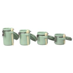 2 pieces of Home Basics 4 Piece Ceramic Canisters With Easy Open AiR-Tight Clamp Top Lid And Wooden Spoons, Mint