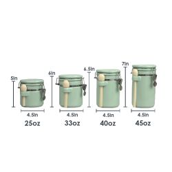2 pieces of Home Basics 4 Piece Ceramic Canisters With Easy Open AiR-Tight Clamp Top Lid And Wooden Spoons, Mint